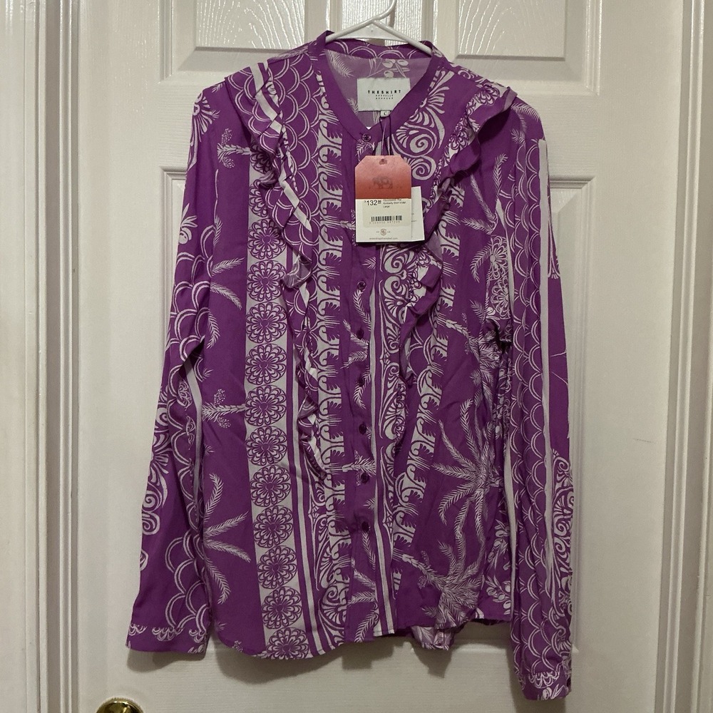 The Shirt Rochelle Behrens L Kimberly Shirt Violet Button Up Long Sleeve‎ NEW